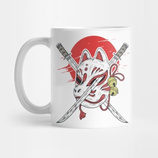 Japanese Kitsune mask and katana sword Mug